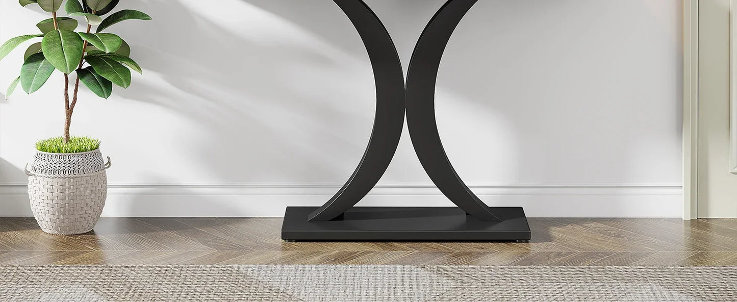 Entryway Table, 40", Narrow, Geometric Base, Rustic