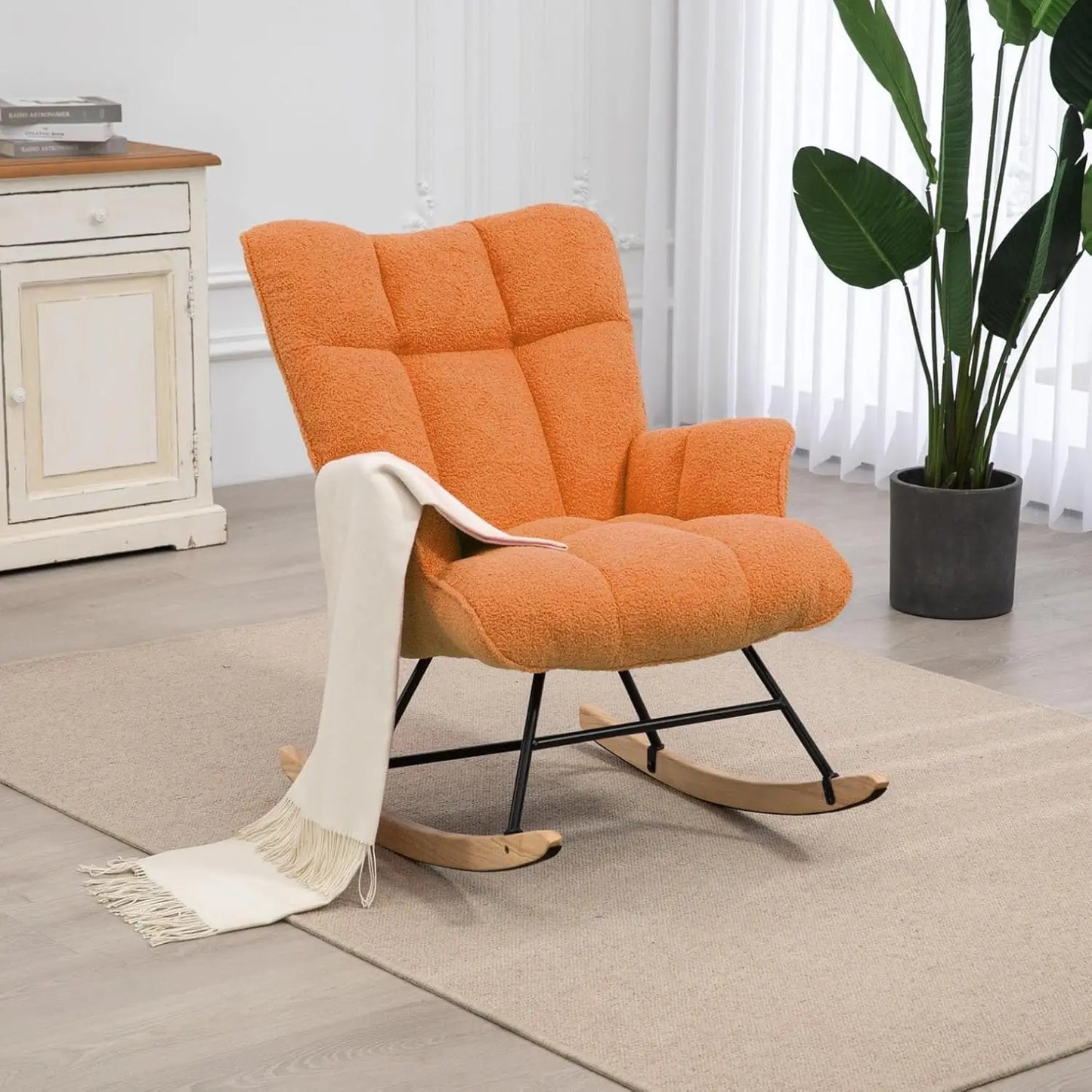 Rocking Chair, Upholstered Baby Fluffy Glider For Adults Small Spaces