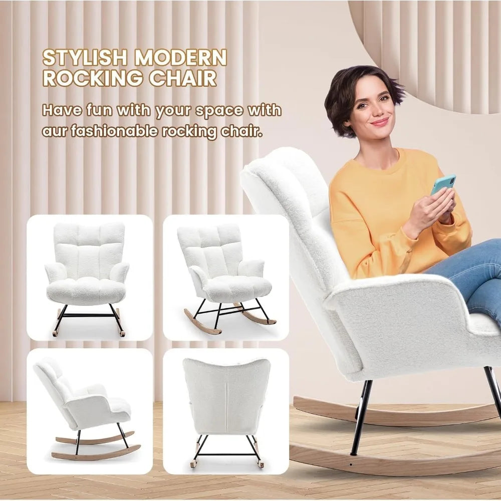 Rocking Chair, Upholstered Baby Fluffy Glider For Adults Small Spaces