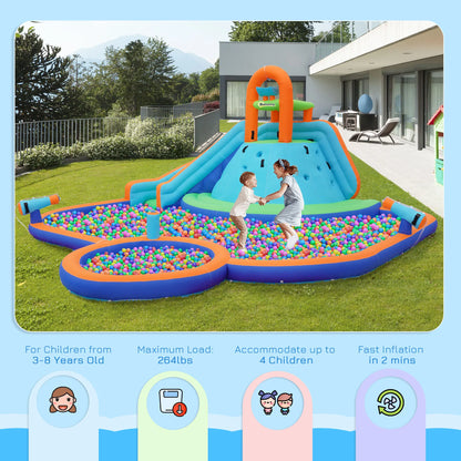 Inflatable Water Park, Trampoline, Slide, Outdoor, Sprinkler, Target Games, Water Gun, Blower