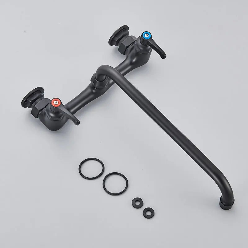 Long Spout Kitchen Sink Faucet, Wall Mounted, Dual Handle