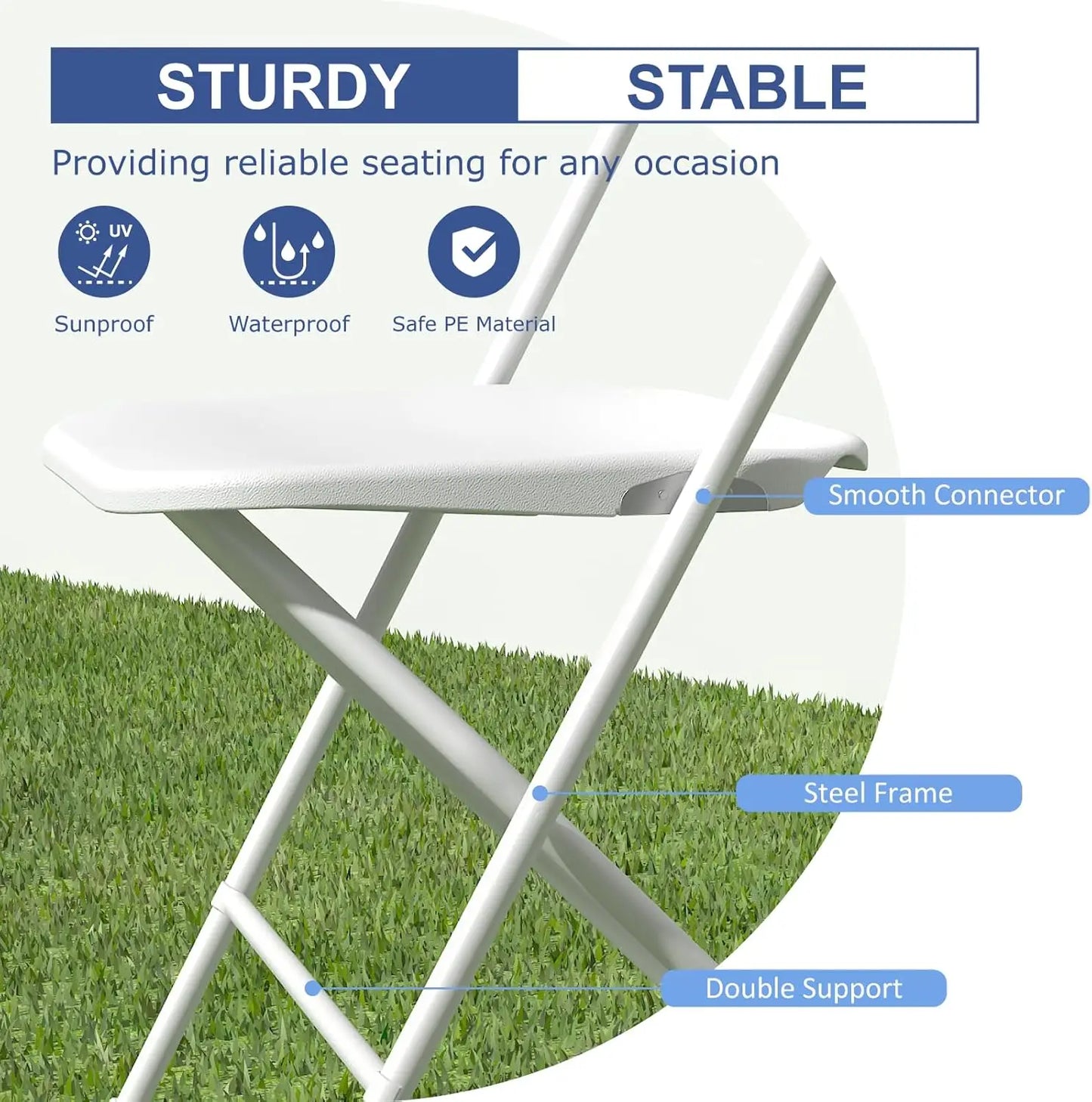 20 Pack White Folding Chairs, Plastic, Outdoor, Indoor, 350lb Capacity, Portable, ,Lightweight