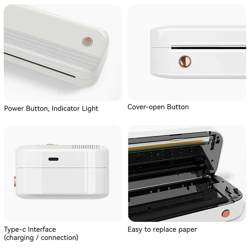 Portable Thermal Printer, Wireless, Inkless, Mobile Printer, IOS & Android