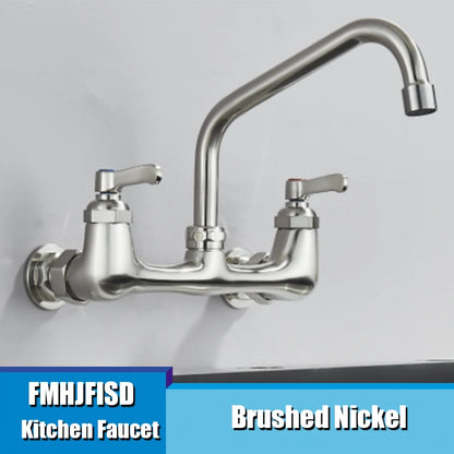 Long Spout Kitchen Sink Faucet, Wall Mounted, Dual Handle