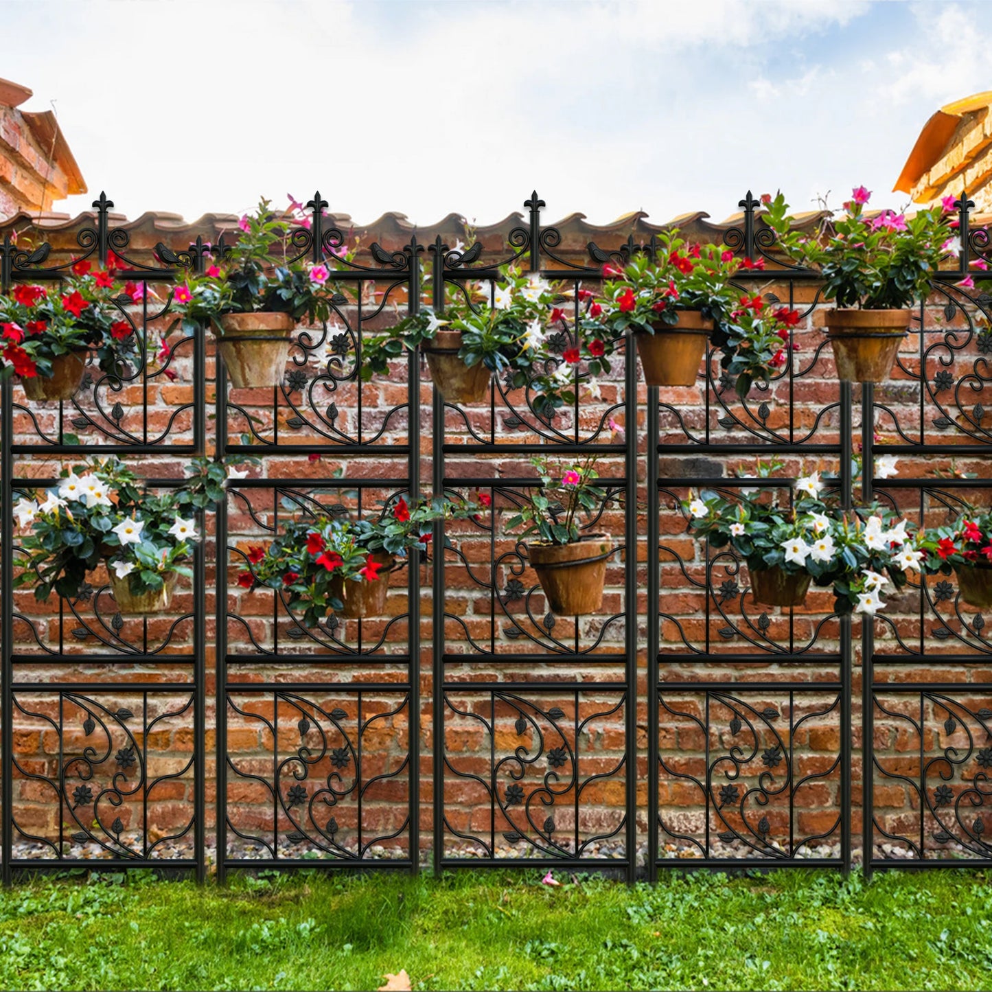 71" Garden Trellis, Decorative, Tall Metal Fence, Black Lattice Panel