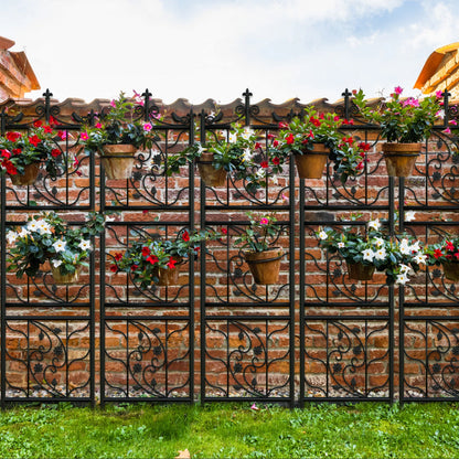71" Garden Trellis, Decorative, Tall Metal Fence, Black Lattice Panel