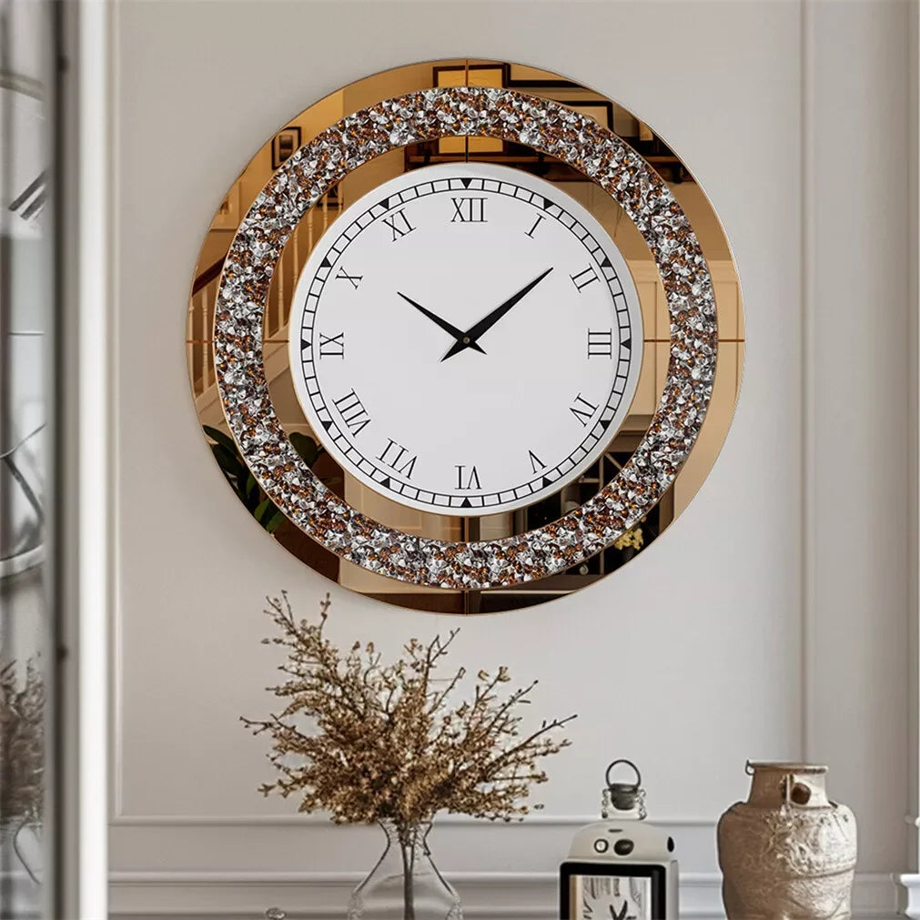 3D Wall Clock, Large Diamond Crystal, Roman Numerals