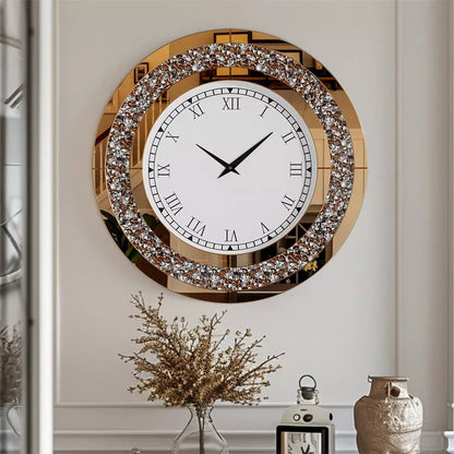 3D Wall Clock, Large Diamond Crystal, Roman Numerals